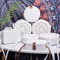 Sac de plage rond en rotin blanc, motif personnalisé, fait main, bandoulière, pour femme, sacs à main naturels du Vietnam pour l'été