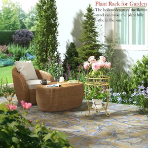 Soporte de metal para plantas para interior y exterior, estante de maceta de 2 niveles para jardín de esquina dorado - Product Image 3