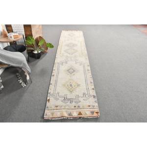 พรมตุรกีโบราณ2.4 x 11.5ft เบจขนสัตว์สานแบนพร้อมลวดลายปริศนาและยางรองดีไซน์ห้องโถงทรงสี่เหลี่ยมผืนผ้า - Product Image 4