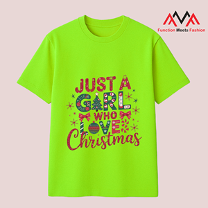 Camiseta Verde Lima de Cuello Redondo, Estilo Casual/Streetwear/Playa, Impresión Digital Ecológica, Vietnamita, Corta, Regular, Navidad - Product Image 2