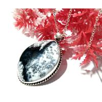 Pendentif en opale dendrite naturelle avec chaîne en argent sterling 925 - Bijoux faits à la main tendance pour femmes et hommes