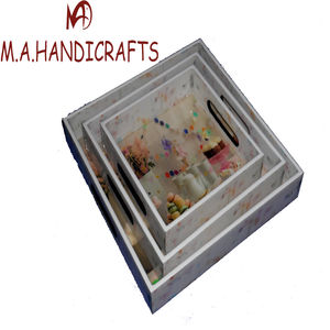 Bandeja para servir de MDF para manualidades, bandeja decorativa recubierta de esmalte con impresión de lámina UV para uso doméstico, materiales de ratán de madera, Base de plástico - Product Image 3