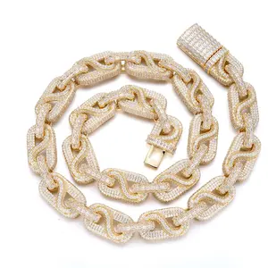 Premium chunky 14mm <b>iced</b> <b>out</b> baguette diamond <b>cuban</b> <b>link</b> <b>chain</b> gold plated hip hop necklace - Product Image 2