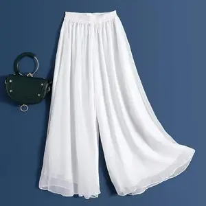 Pantalon large pour femme Pantalon fluide à double épaisseur Pantalon taille haute Pantalon court ample pour femme