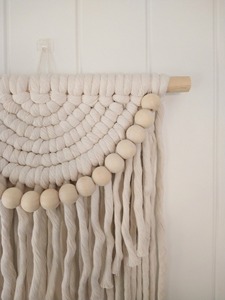 Modest White Macrame <b>Wall</b> Hanging With Wooden <b>Ball</b> Detailing For Elegant Home Decor And Minimal Home Decor Use From India - Product Image 4