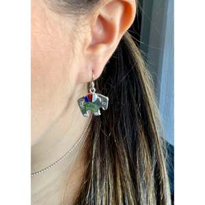 Boucles d'oreilles pendantes Joe Martinez, multi-pierres et argent sterling incrusté, thème animal, motif buffle - Product Image 2