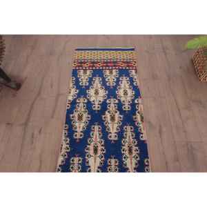 Alfombra Turca, Alfombra de Pasillo de 1.9x8.3 pies, Alfombra de Lana Azul y Amarilla - Product Image 4