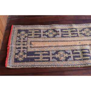 พรมตุรกีวินเทจขนาด 1.9x10.8 ฟุต, พรมปูพื้น, พรมลายตะวันออกสีน้ำเงิน - Product Image 4
