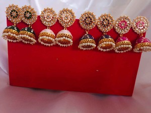 Handmade Indian Meenakari Jhumka Earrings Gold Plated Brass Jewelry With Pearls Wedding Party Wear Dangling Earrings For Women - Product Image 6