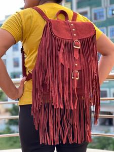Fait main En Cuir Suédé Véritable Élégant Frange Sac À Dos Femmes - Product Image 2