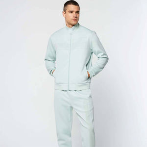 Conjunto Deportivo Personalizado con Logotipo, Azul Claro, con Cremallera Completa, para Hombre, Dos Piezas, Estilo Jogger, Ecológico, Ropa Deportiva Sólida, Traje de Entrenamiento, Invierno - Product Image 1