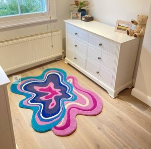 Alfombra de lujo única y moderna hecha a mano, alfombra de suelo de lana de alta calidad, alfombra de dormitorio lavable de forma Irregular, única - Product Image 5