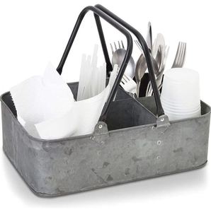 Best Sale Metal Rustic Cutlery Utensil Holder Flatware Organizer Napkin Caddy With 6 Compartments With Handles Utensil Caddy - Product Image 2