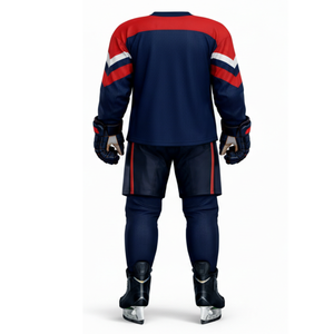 Uniforme de Hockey sobre Hielo Azul Marino y Rojo - Diseña Tu Propio Logotipo, Ropa Deportiva Profesional, Jersey de Entrenamiento con Mangas Chevron - Product Image 2