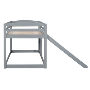 เตียงคู่เตียงสองชั้นต่ำพร้อมบันไดและสไลด์โครงเตียงไม้พื้นไม้ทึบพร้อมรั้วเตียงชั้นสำหรับเด็ก - Product Image 4