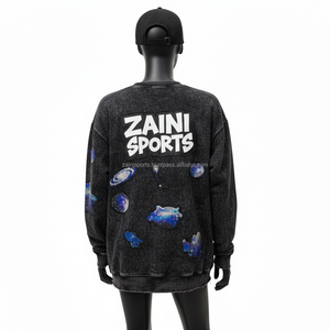 Sweat-shirt en molleton pour femme, tissu riche en coton, imprimé galaxie noir, logo personnalisé, impression sérigraphique, style durable, sweat-shirts respirants pour femme - Product Image 2