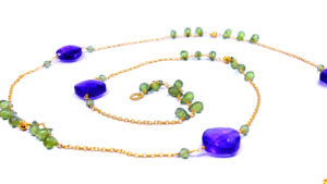 Amatista Tsavorita moissanita collar compromiso boda 925 plata esterlina piedra preciosa chapado en oro mujeres desgaste conjunto de cadena de eslabones - Product Image 3