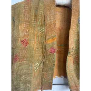 Golden Kantha Embroidered <b>Capped</b> <b>Sleeve</b> <b>Top</b> for Outer Wear - Product Image 2