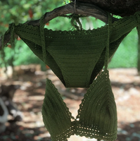 Nieuwe Stijl Kleurrijke Groene Bikini Monster Basilicum Groene Bikini Set Gehaakte Strandkleding Gehaakt Badmode Badpak