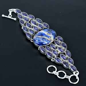 Pulsera de sodalita natural con amatista, piedra de nacimiento de febrero, piedra preciosa hecha a mano, Plata de Ley 925, pulsera para regalos - Product Image 2