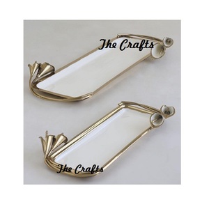 Bandeja para servir alimentos con diseño de hojas en aluminio, color blanco y dorado, bandeja para aperitivos para uso doméstico y hotelero - Product Image 3