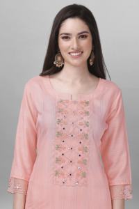 Trendmalls Ensemble de costumes Salwar brodés en coton ethnique pour femmes Kurta Pant avec Dupatta pour mariage toutes les saisons (G103-Peach) - Product Image 5