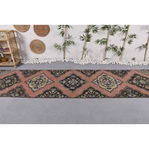 Tapis en laine turque Vintage rose et vert classique 3 X 12.5ft tapis de Jute Patchwork à tissage plat pour adolescents pour salon - Product Image 3