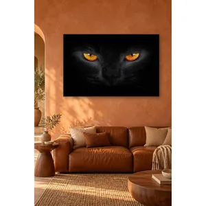 Fida, chat noir aux yeux ambre dans l'obscurité, impression sur toile - Product Image 3