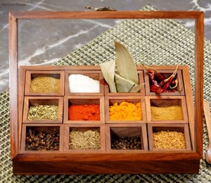 New Design Wholesale Luxury 12-Container <b>Spice</b> <b>Rack</b> Organizer Handmade <b>Wood</b> Resin Lid - Product Image 1