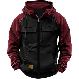 Sudadera con Capucha para Hombre, Chaqueta de Forro Polar con Cremallera y Diseño de Parches, Cálida, Deportiva, para Otoño e Invierno, con Múltiples Bolsillos, Capucha Moderna - Product Image 3