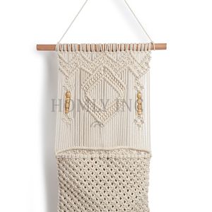 Macramé bohemio de algodón Natural para colgar en la pared, soporte para revistas de marca para decoración del hogar en Diwali aniversario Pascua - Product Image 2
