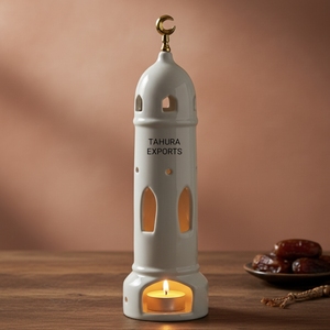 Portavelas decorativo radiante de cerámica hermosa de Ramadán para el ambiente festivo del hogar de Eid con un toque de iluminación suave y cálido - Product Image 6