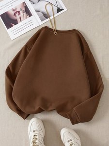 Trendy <b>Brown</b> Crewneck Sweatshirt Unisex Cotton Fleece Pullover Breathable Loose Fit Long Sleeve Winter Custom Streetwear OEM - Product Image 2