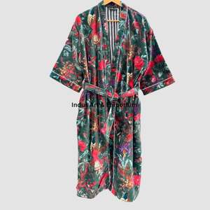 Kimono de Terciopelo de Algodón Estampado a Mano al por Mayor - Product Image 5