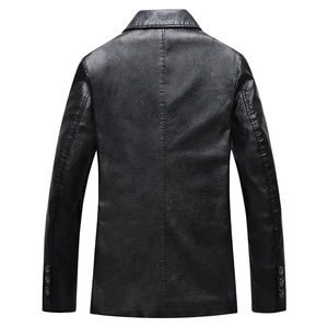 Abrigo Largo de Cuero Genuino para Hombre, Cuello Camisero, Cierre de un Solo Botón, Manga Regular, Grosor Estándar - Product Image 2