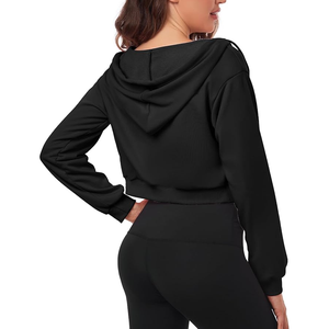 เสื้อครอปมีซิปมีฮู้ดสำหรับผู้หญิง, เสื้อสเวตเชิ้ตคอปกแบบคลาสสิกสำหรับฤดูหนาวผ้าคอตตอน100% โลโก้ด้านหน้าและเชือกเกาหลี - Product Image 5