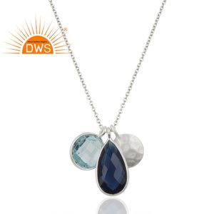 Collier à pendentif en argent sterling fin de meilleure qualité avec corindon bleu naturel et topaze bleue Fabricant de bijoux personnalisés - Product Image 3