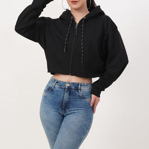 Sudadera Corta con Capucha para Mujer, Estilo Único, Fabricante OEM, Sudadera Corta con Cremallera para Mujer Adulta - Product Image 4