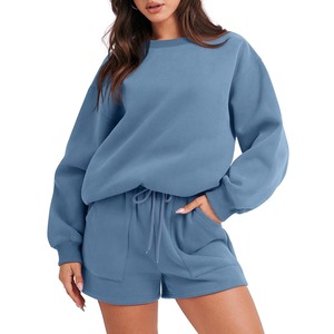 Ensemble 2 pièces personnalisable pour femme, taille 6XL, motif uni, sweat à capuche long, col rond, short à taille élastique, col rond, logo vierge, 2026 - Product Image 2