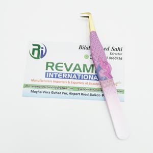 Color Ombre blanco y morado con punta dorada, mango de agarre de diamante, acero inoxidable, pinzas Voume de bota de 90 grados para extensión de pestañas - Product Image 1