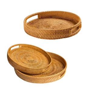CESTA/BANDEJA DE RATTAN DE mimbre redonda hecha a mano Solución de servicio ligera, duradera y ecológica - Product Image 1