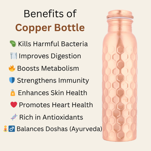 Botella de cobre de diamante puro Premium 100% hecha a mano en juego de vidrio de la India para bebidas frías y calientes Suministro a granel de comedor personalizable - Product Image 4