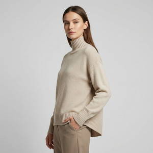 Pull à col roulé pour femme, décontracté, respirant, en viscose/nylon/PBT, manches longues, pour l'hiver - Product Image 1