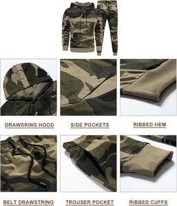 Conjunto Deportivo de 2 Piezas para Hombre, Estilo Vintage Desgastado, con Logotipo Personalizado, de Algodón y Nailon, con Capucha y Pantalones Jogger, Diseño de Camuflaje para Caza - Product Image 4