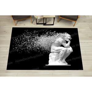 Tapis imprimé avec motif de sculpture moderne, noir et blanc, décoration tendance pour la maison, avec tapis à poils doux - Product Image 1