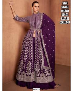 Robe ethnique indienne en rayonne de soie Anarkali robe lourde brodée Dupatta manches longues mariages évasés fête musulmane Eid Ramdan - Product Image 3