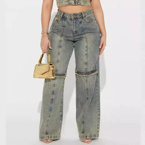 Casual Stretchable Washed High Waist New Stylish Look Loose Wide Straight Leg Pants Denim Jean Pants Women's Straight Pants - Product Image 2