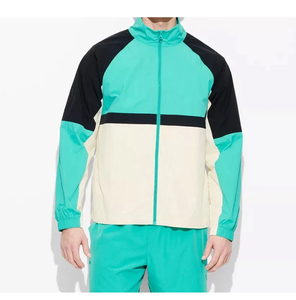 American Street Wear Chaqueta y pantalones cortos cortavientos con cuello levantado de dos tonos Unisex Cortavientos suelto y de moda para exteriores - Product Image 1