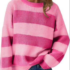 Femmes léger surdimensionné mignon couleur bloc pull printemps 2025 à la mode gaufré tricot col rond mince pull hauts - Product Image 6