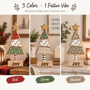 Handcrafted <b>Wooden</b> JOY Christmas Tree Table Stand Geometric Star Topper Holiday Tabletop <b>Ornament</b> Whimsical Festival Craft Decor - Product Image 3